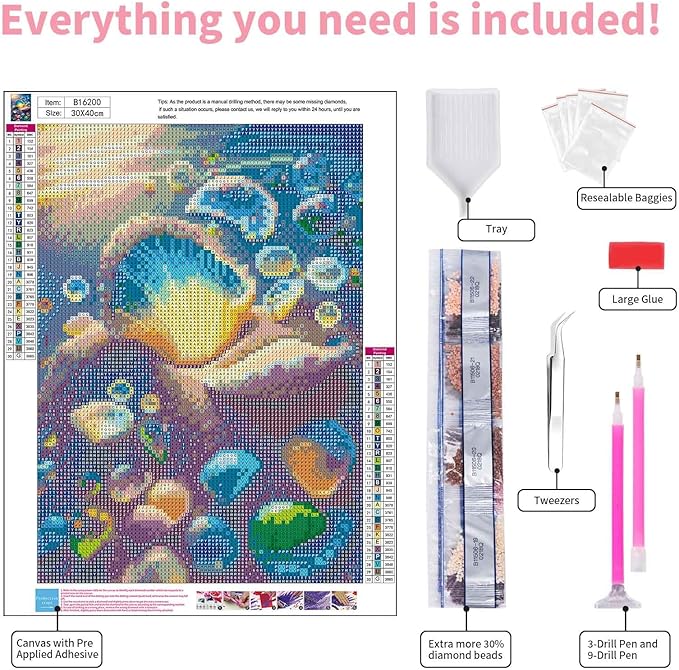 GEEHEIY Diamond Art Kits for Adults, 5D Seashell Diamond Painting Kits for Beginner, DIY Beach Gem Art Dots for Adults, Perfect for Home Wall Decor 12x16 Inch