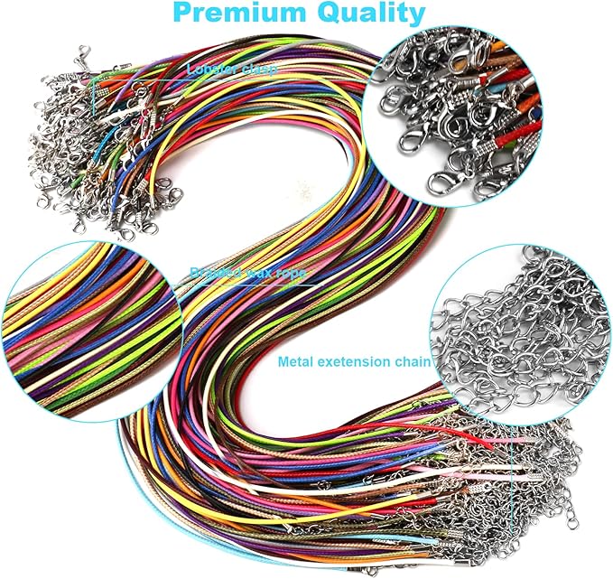 100Pcs Leather Necklace Cord with Clasps, Rope Necklace String, 25Color Necklace Cords for Pendants, 19.7" Premium Necklace Chains for Jewelry Making Supplies, 1.5mm Waxed Necklace Bracelet Cord DHOOZ