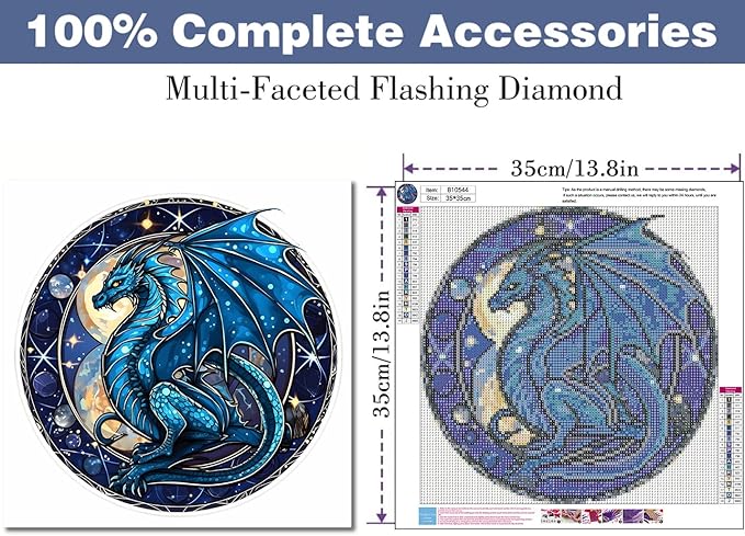 ijbnhd 5D Dragon Stain Glass Diamond Painting Kits-DIY Stain Glass Dragon Diamond Painting-Diamond Art Kits for Adults,for Wall Decor,Holidays Gift 14X14inch