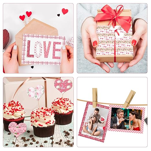 Konsait 12 Rolls Washi Tape Set Valentine Washi Tape Heart Washi Tape Stickers Valentine Decorations Valentines Day Crafts Supplies for Journaling, Scrapbooking, and Wrapping Total 196.9 ft