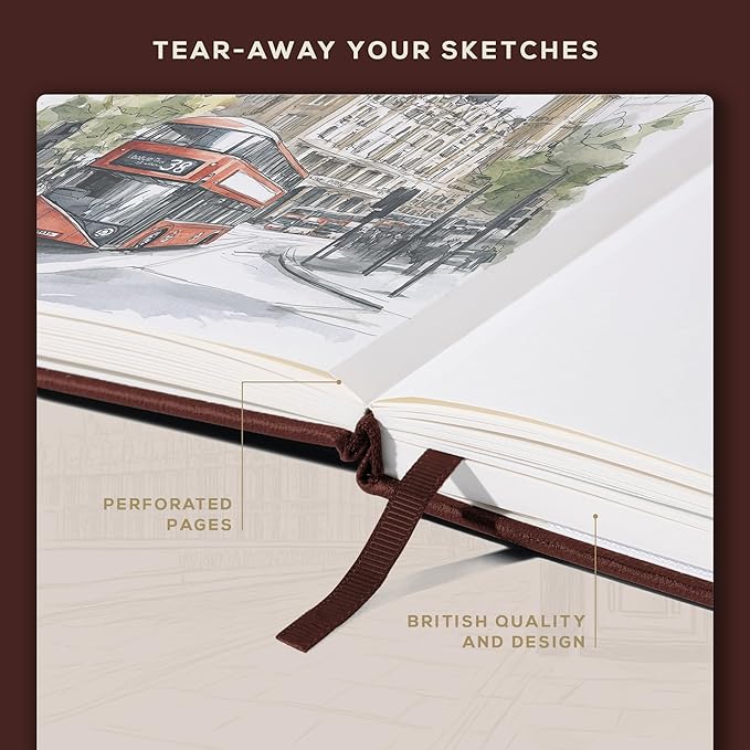 Beechmore Books Square Mixed Media Sketchbook - 8x8 Inch Professional Art Journal, 160 GSM / 98 lb Ivory Paper, Perforated Pages, Vegan Leather Hardcover, Lay-Flat Design for Drawing & Doodling