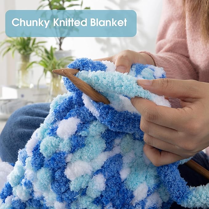 MABOZOO Tie Dye Chunky Yarn for Crocheting & Knitting, 8 Pack - Soft Plush Blue Fluffy Jumbo Chenille Yarn,Giant Thick Fuzzy Bulky(26 yds, 8 oz Each Skein)