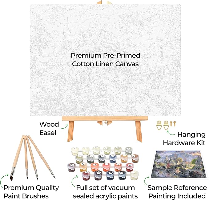 Ledgebay DIY Paint by Numbers Kit for Adults Framed Canvas: Beginner to Advanced Paint by Numbers Kit, Kits Include Acrylic Paint Set Brushes & Tabletop Easel (Mountain Village 12"x16" Framed)