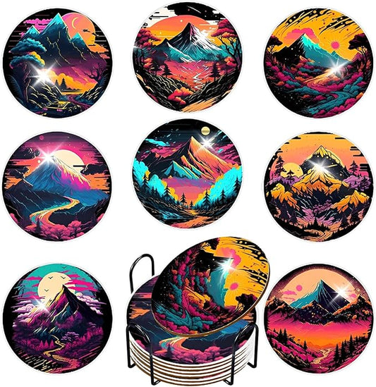 8 pcs Diamond Painting Coasters | Diamond Art Coasters | Landscape Diamond Art Painting | Perfect Art Craft Gift for Landscape Lover, Dad, Mom, Grandparents, Brother, Sister.