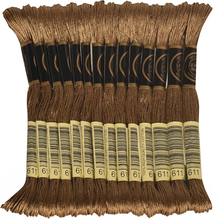 LE PAON Embroidery Floss, 14-Pack Six Strands 100% Long Staple Cotton Embroidery Thread, 8.7-Yard，Color Number：611, Drab Brown
