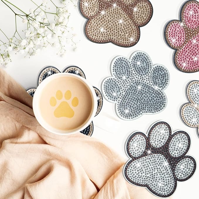 10 Pcs Dog Paw Shaped Diamond Painting Coasters Kits Cat Pet DIY with Holder for Beginners Adults and Kids Art Craft Supplies Gift…