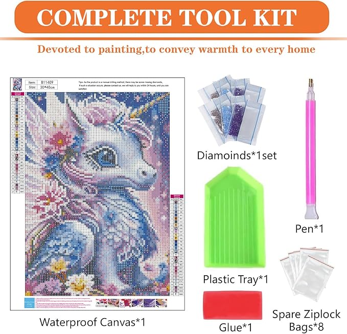 igoodom Diamond Art Kits for Adults, Unicorn Diamond Art Kits, Full Drill Round Unicorn Diamond Painting Kits, DIY Gem Art and Crafts for Home Wall Decor Gift 12x16inch