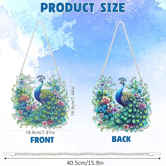 DOMROM Peacock Diamond Art Hanging Kits for Adults, Special Shaped Crystal Diamond Painting Peacock Pendant, DIY Diamond Art Suncatchers Animal for Home Garden Wall Decor Gift