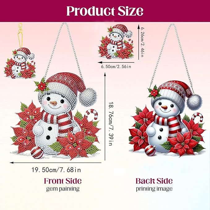 Masendp Diamond Art Hanging Kit Keychain, Special Shape Rhinestones, DIY Acrylic Double Sided 5D Diamond Art Painting Window Pendant Home Garden Wall Mounting Kit Hanging Ornament. (Christmas Snowman)