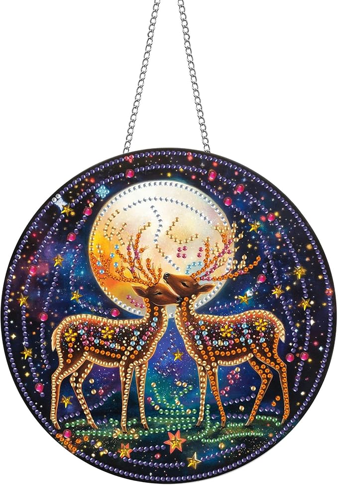 Pavemlo Hanging Diamond Art Kits for Adults Deer – 8x8 Inch Double-Sided Acrylic Board DIY Crystal Diamond Suncatcher Pendant, Sparkling Home Wall or Window Decoration Handmade Gift