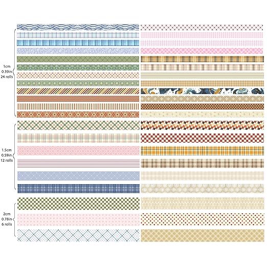 42 Rolls Vintage Stripe Washi Tape Set，Decorative Tape for Scrapbooking, Journaling, Bullet Journals, DIY Crafts, and Gift Wrapping