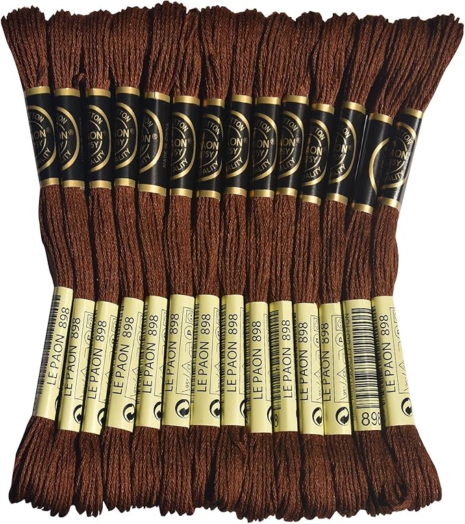 LE PAON Embroidery Floss, 14-Pack Six Strands 100% Long Staple Cotton Embroidery Thread, 8.7-Yard，Color Number：898,Very Dark Coffee Brown