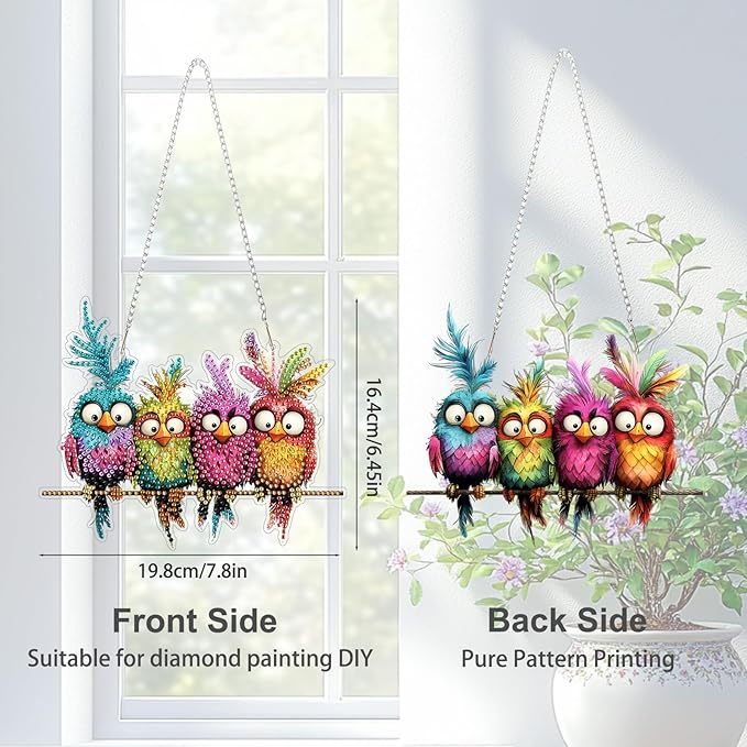 TOSTOG Hanging Diamond Art Kits for Adults, Diamond Paintings for Adults Window Pendants, Birds Diamond Art Kits Window Pendants, 5D Diamond Paintings Hanging Pendant Kit Gem Painting Wall Decor Gift