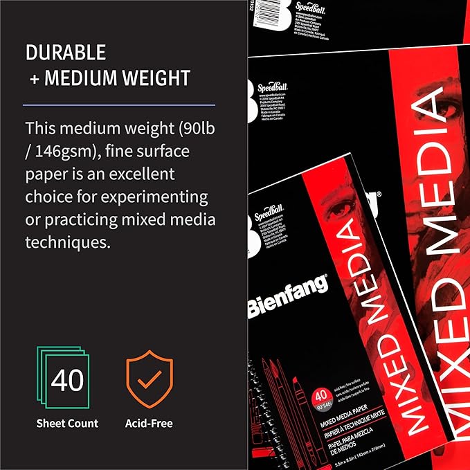 Bienfang Mixed Media Pad, 9x12 Inches (2-Pack) 40-Sheets Artist Paper, Spiral-Bound Sketchbook, 90lb,146gsm
