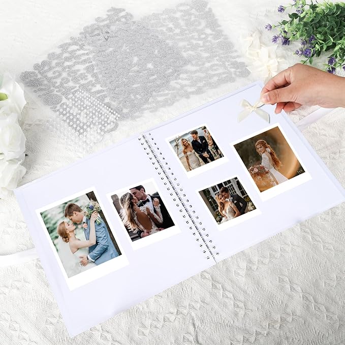 12 x 12 Inch Letters to The Bride Scrapbook Wedding Scrap Book Letters To The Bride Book Bridal DIY Blank Paper Scrapbook Photo Album with Pearl Stickers, Metallic Letters, Bows(White)