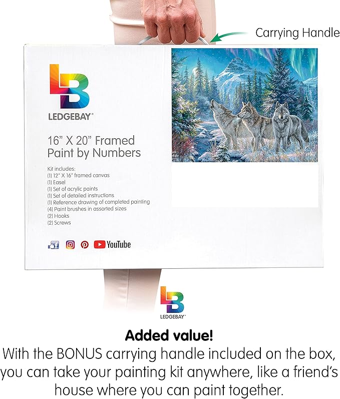 Ledgebay DIY Paint by Numbers Kit for Adults Framed Canvas Beginner to Advanced Paint by Numbers Kit Kits Include Acrylic Paint Set Brushes Tabletop Easel (Moonrise Song 16" x 20" Framed)