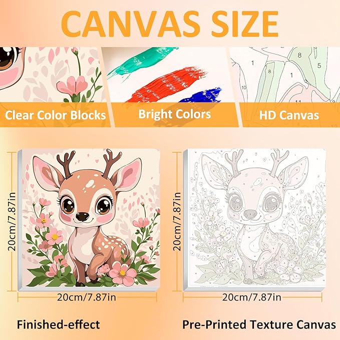 Paint by Numbers Kit for Kids with Frame, Deer Paint by Numbers for Kids Ages 4-8-12, DIY Deer Acrylic Oil Painting for Home Wall Art Decor Gift 7.8x7.8 inch (with Frame Easel)