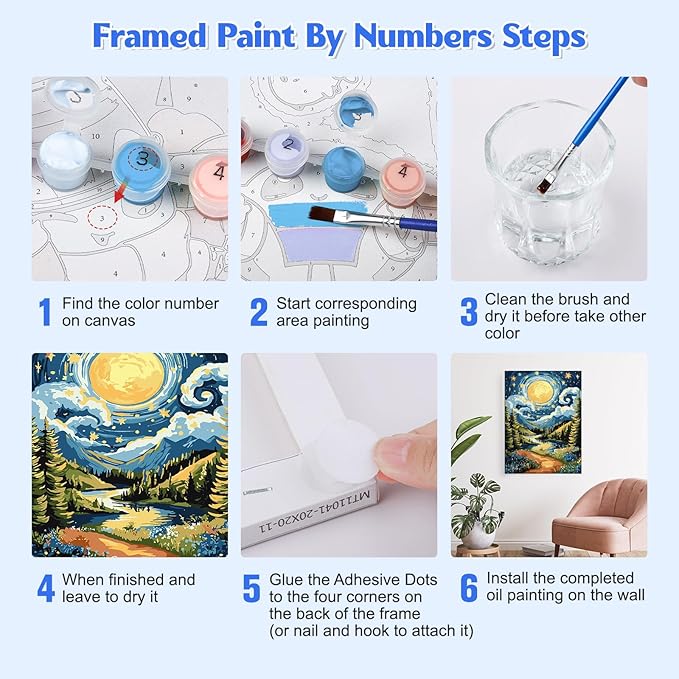 GHHKUD Landscape Paint by Numbers with Frame for Adults Beginners, DIY Moon Paint by Numbers for Age 6-12, Art on Canvas Gifts Home Wall Decor 8x12in