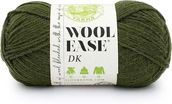 Lion Brand Yarn, Acrylic Wool Blend Wool-Ease DK Yarn for Knitting, Crocheting, and Crafts, Olive, 1 Pack