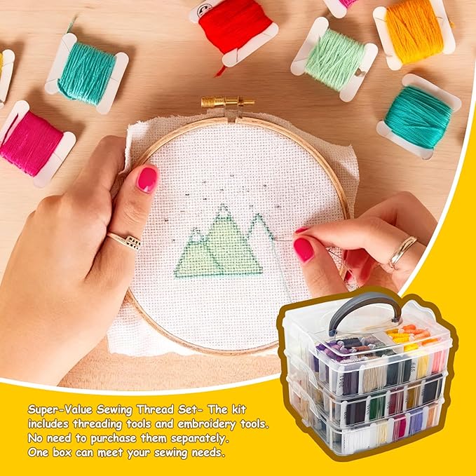 187Pcs Embroidery Floss Polyester Cross-Stitch Thread Kit with Tailoring Tools 150 Colors Friendship Bracelets Floss for Embroideries Sewing Handicraft DIY Project
