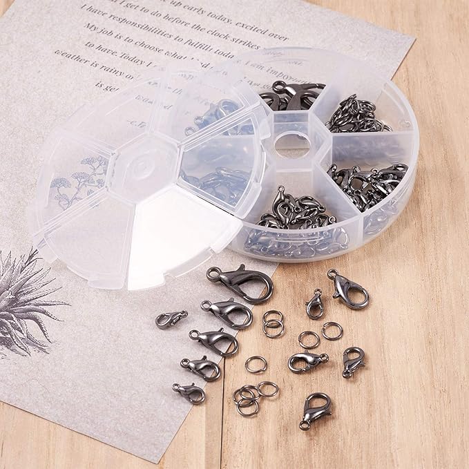 PH PandaHall Pandahall 1 Set Jewelry Making Kit with Zinc Alloy Lobster Claw Clasps and Open Jump Rings for Bracelet Necklace Jewelry Making (Gunmetal)