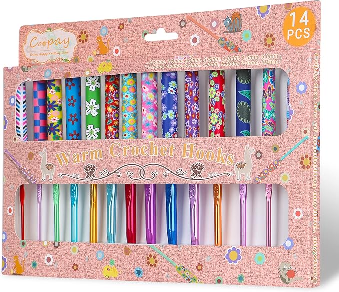 Coopay 14pcs New Warm Crochet Hooks for Beginner Crochet Hook Set, 2mm to 10mm Art Aluminum Comfy Grip Crocheting Needle Knitting Supplies Christmas Crocheting Gifts for Crocheters, Best Gift