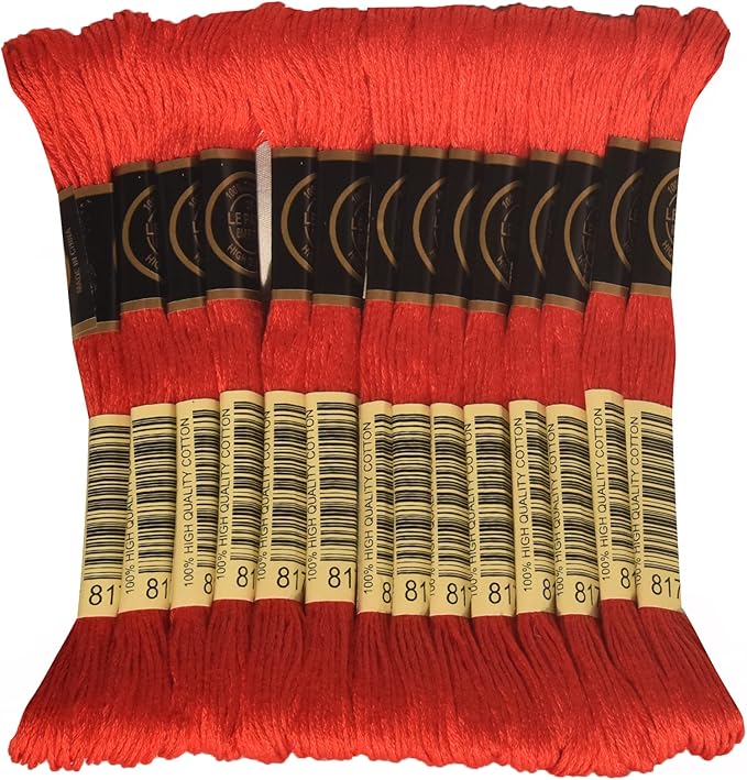 LE PAON Embroidery Floss, 14-Pack Six Strands 100% Long Staple Cotton Embroidery Thread, 8.7-Yard，Color Number：817, Very Dark Coral Red