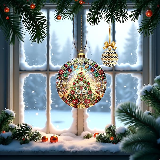 Diamond Art Kit for Adults Christmas Tree Special Gem Two-Sided Pattern Design Diamond Art Hanging Ornament Pendant Kit for Home Wall Door Holiday Decor