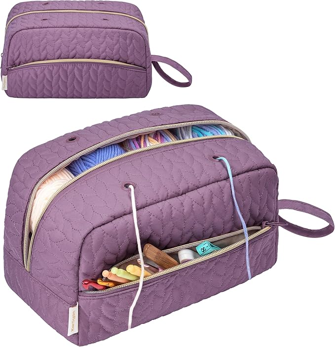 Crochet Yarn Bag Knitting Bag Storage for Crocheting Accessories Crochet Hook Case Organizer Gift for Crochet Lovers (Purple)