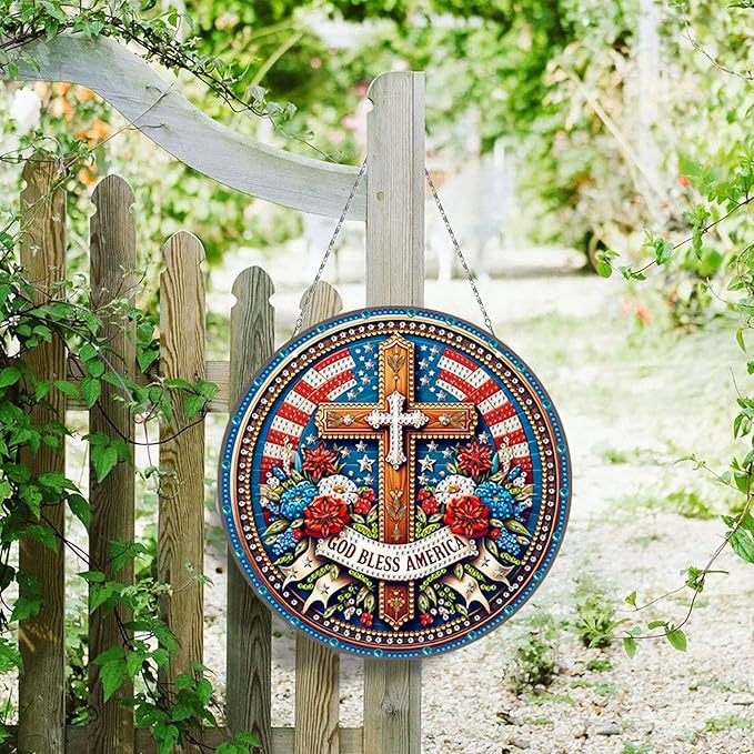 Generic DIY Hanging Diamond Pendant Special Shaped Crystal Diamond Art Painting Ornament Single Sided for Window Home Garden Wall Door Decor-Independence Day01