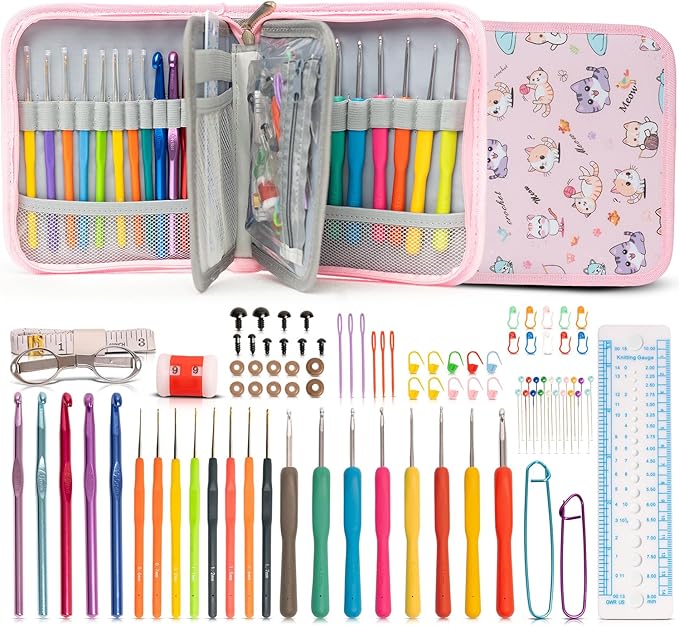 SHAXANO Crochet Hooks Kit with Case, 95-Piece, Ergonomic Crochet Needles Weave Yarn Kits DIY Hand Knitting Art Tools for Beginners and Experienced Crochet Lovers