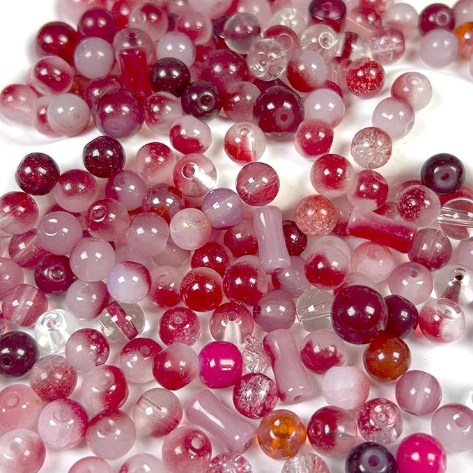 500pcs Glass Beads Red, 6mm Assorted Crystal Bead for Jewelry Making, Round Spacer Loose Beads Kit for DIY Charms Bracelets Necklaces Earrings