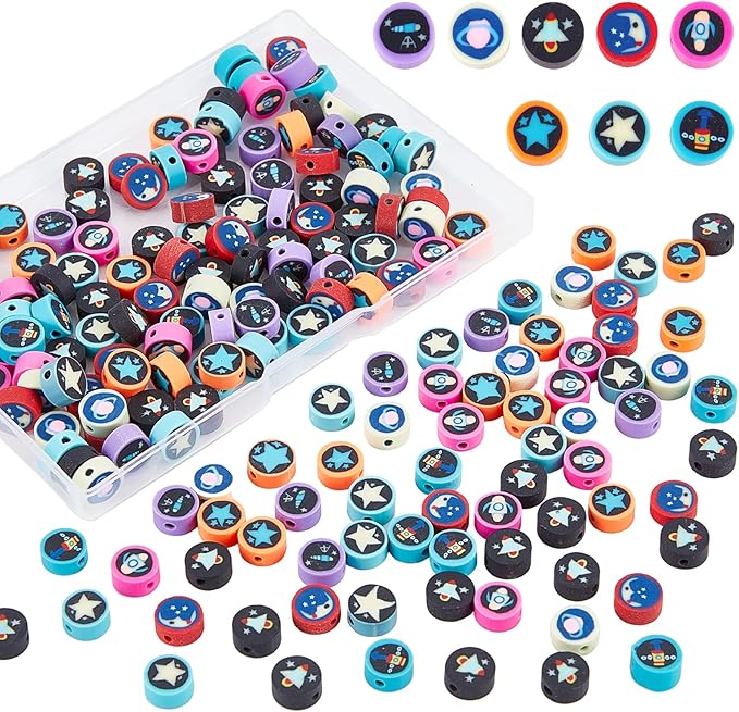 SUNNYCLUE 1 Box 200Pcs Handmade Polymer Clay Beads Kit Outer Space Theme Clay Handmade Beads Loose Spacers for Women Adults Jewelry Making Bracelet Necklace Earring Keychain Accessories