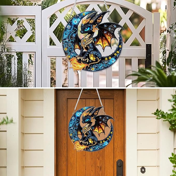 MXJSUA Dragon Special Shaped Hanging Diamond Painting Art Kits for Adults, Crystal Rhinestone Acrylic Gem Art Pendant Ornaments Kit for Home Decor and Gift 7.87 * 7.87 Inch