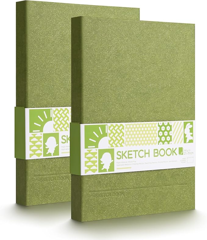 Arrtx A5 Sketchbook 8.5"x6.1" - 120 Sheets/240 Pages(2 Pack), 180gsm Acid-Free Paper Blank Sketch Book, Hardcover Portable Artist Sketch Journal for Drawing, Illustration & Travel