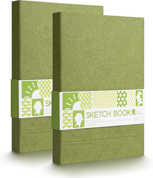 Arrtx A5 Sketchbook 8.5"x6.1" - 120 Sheets/240 Pages(2 Pack), 180gsm Acid-Free Paper Blank Sketch Book, Hardcover Portable Artist Sketch Journal for Drawing, Illustration & Travel
