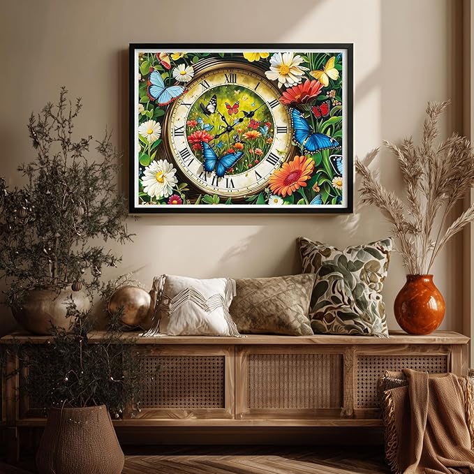Gemozaic Butterfly Diamond Painting Kits for Adults, Clock Diamond Art Kits for Adults, Gem Painting Kit for Adult for Gift Home Wall Decor, 12x16 Inch