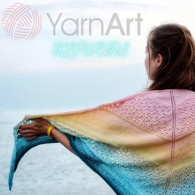 Yarn Art YarnArt Flowers Yarn 55% Cotton 45% Acrylic 250gr 1094yds Multicolor Cotton Yarn Rainbow Crochet Yarn Spring Summer - 1 Fine Sport Skein (270)