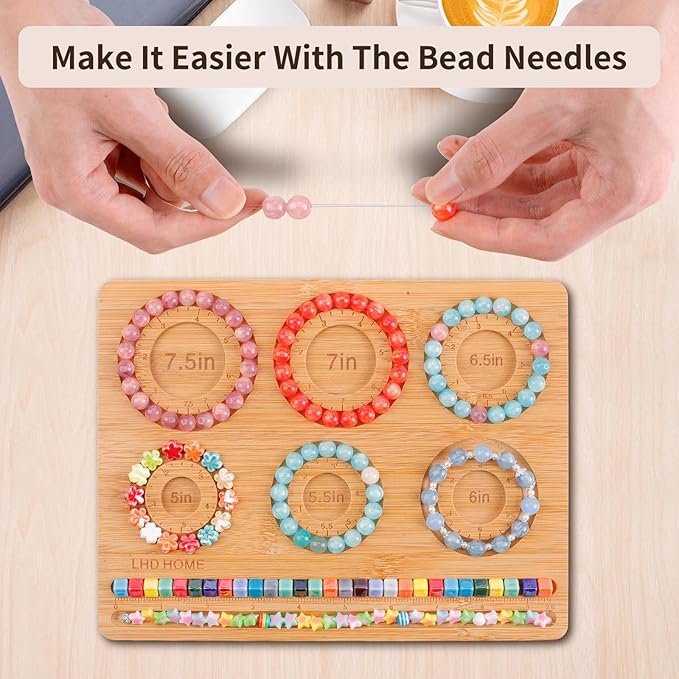 LHD HOME Bead Board for Jewelry Making,Bamboo Beading Board for Bracelet Making,DIY Jewelry Making Supplies with 2 Bead Needles