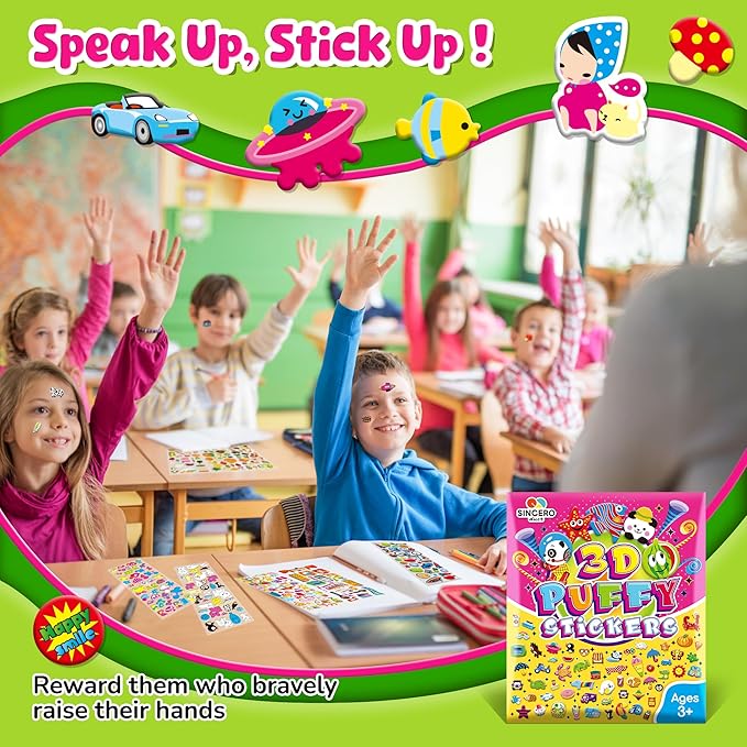 3d puffy stickers for kids, 80 sheets, 4000+ foam stickers for toddler girls & boys, classroom & teachers must haves,teacher sticker reward pack for classroom, kids crafts, scrapbooking, party gifts