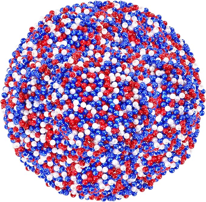 UPINS 1200Pcs Red White Blue Beads,4mm 4th of July Beads Independence Day Patriotic Pearl Beads for Jewelry Making Party Decoration Necklace Bracelets Earrings Hair Beads DIY Crafts Supplies