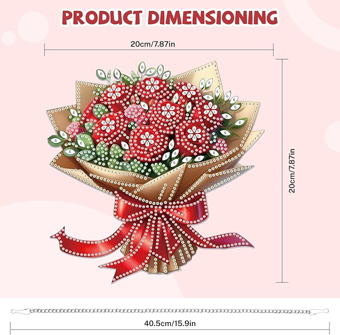 Bowetile Valentine's Day Diamond Art Hanging Kits for Adults, Diamond Art Suncatchers Red Rose Bouquet, 5D Special Shape Diamond Painting Flower Pendant Window Ornament Gifts for Home Door Wall Decor