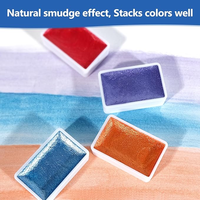 3ml Glitter Watercolor Paint Set with Paper, 24 Colors Shimmer Metallic Watercolour Painting Sets, Solid Pearl Water Color Paints for Adult, Rococo Style (Rococo 24Colors-L)