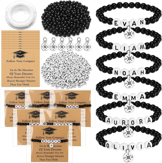 Cunno 1876 Pcs 24 Sets 2026 Graduation Gifts Bracelet Making Kit Adjustable Compass Bracelet with Name Beads Senior Night Gifts for Her Party Favor DIY Craft for College University Grad(Brown)