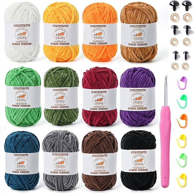 12 Pack Fluffy Velvet Yarn for Crocheting, Chunky Chenille Baby Yarn for Crocheting Soft Blanket, 787 yds Amigurumi Yarns for Knitting, Bulky Multicolored Crochet Yarns Set C