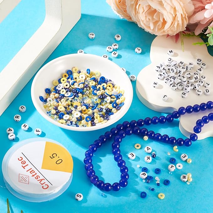 Spritewelry Friendship Bracelet Making Kit with Glass Seed Beads 8mm Blue Clay Beads Bracelet Making Kit for Adults Letter Bead for Jewelry Making DIY Crafts Gift Supplies 1 Bag