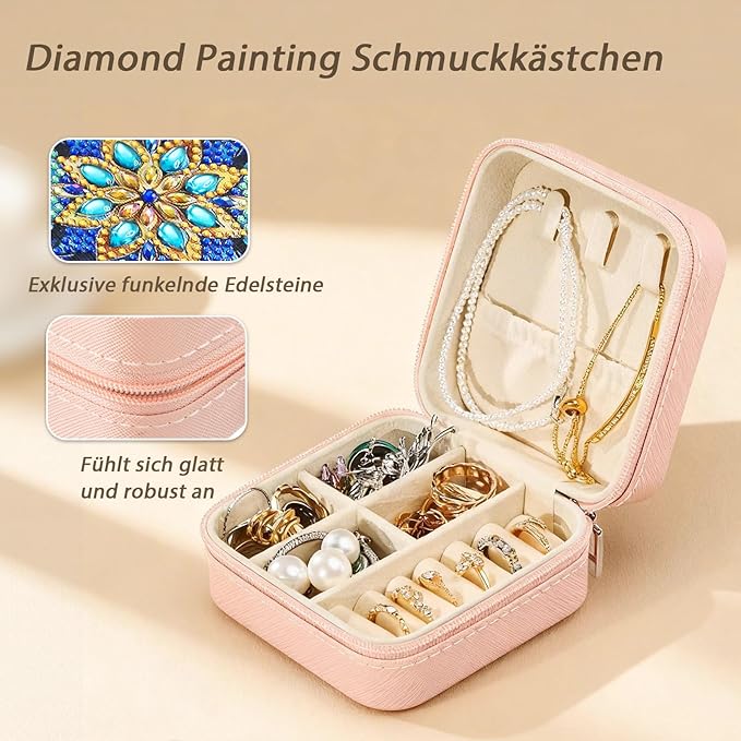 CharySim 4 PC Diamond Art Jewelry Boxes Kits for Adults Women Easter Gifts with Painting Gem Dots Crafts Kits for Birthday Gift (Blue&Blue)