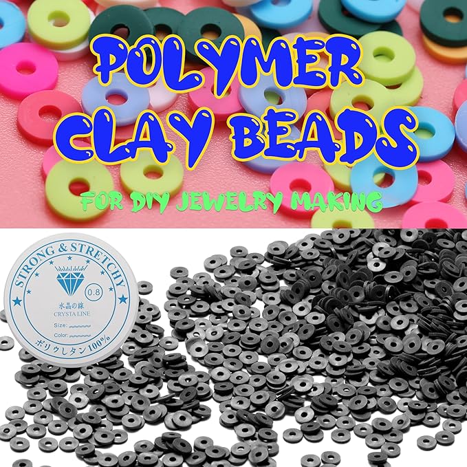 4000 Pcs Clay Beads for Bracelets Making, Polymer Spacer Flat DIY for Jewelry Necklace Earring Making Kit, Preppy Aesthetic Heishi Heshie Thin Disk Beads Assortments Set 4 6 8MM (BK-11-18, 6MM)