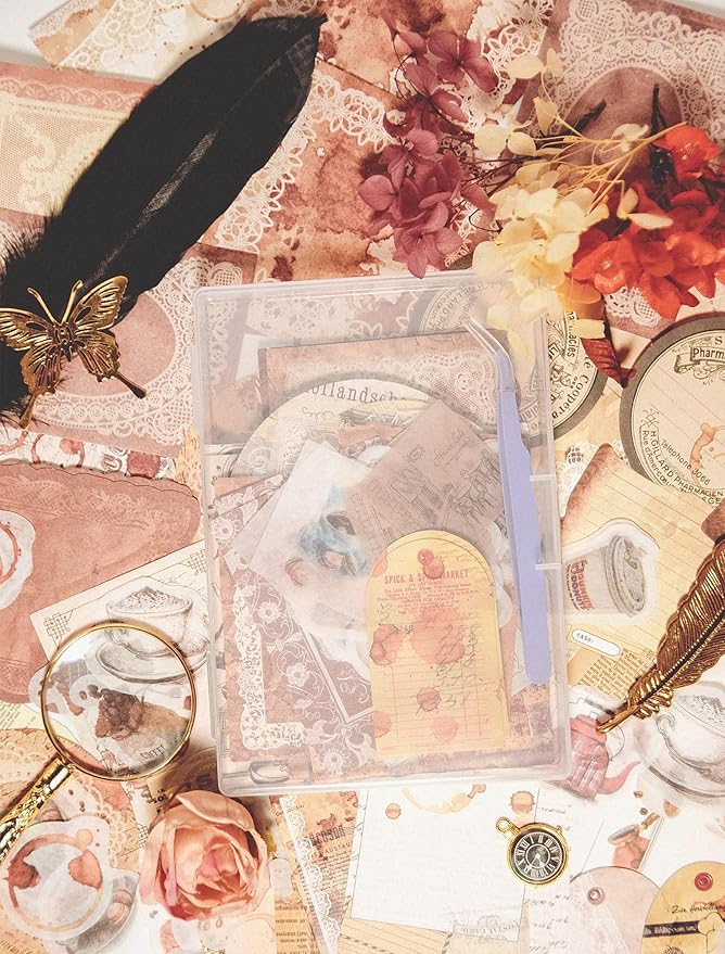 Vintage Scrapbooking Supplies Kit – Scrapbooking Supplies Vintage, Vintage Book Pages & Ephemera, Washi Stickers & Paper for DIY Junk Journals, Collage Art, Memory Albums, and Gift Decoration