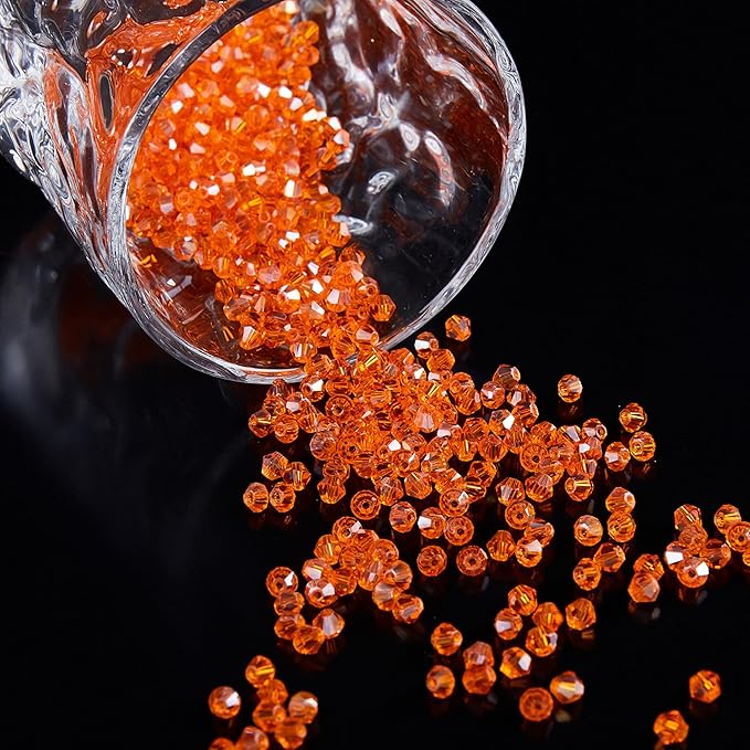 laopottbeads 1100pcs 4mm bicone crystal glass beads for jewelry making, sparkling mini beads for suncatchers, diy bracelets & craft projects (orange)